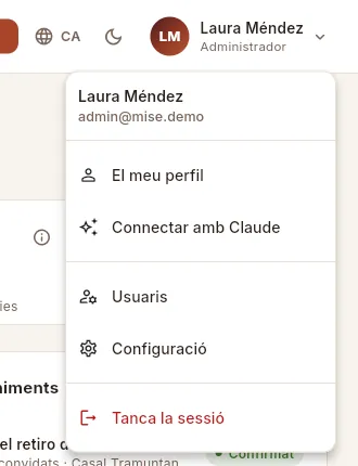 El menú d'una administradora.