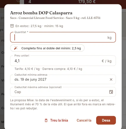 Canviar una línia de l'esborrany.