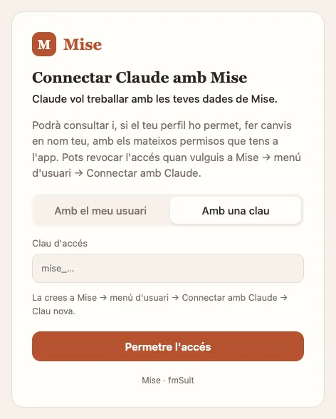 …o amb una clau creada a Mise.