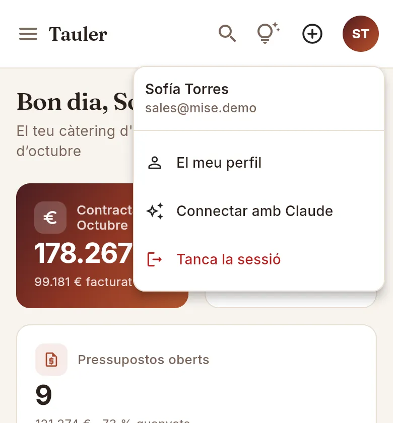 Al mòbil: el mateix menú, a les teves inicials.