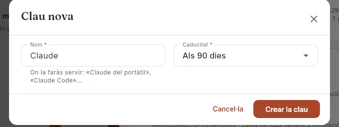 Una clau nova: el seu nom i quan caduca.