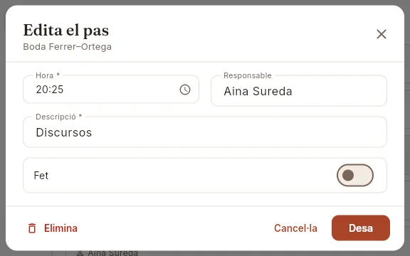 Editar un pas de l'escaleta (sense desar).