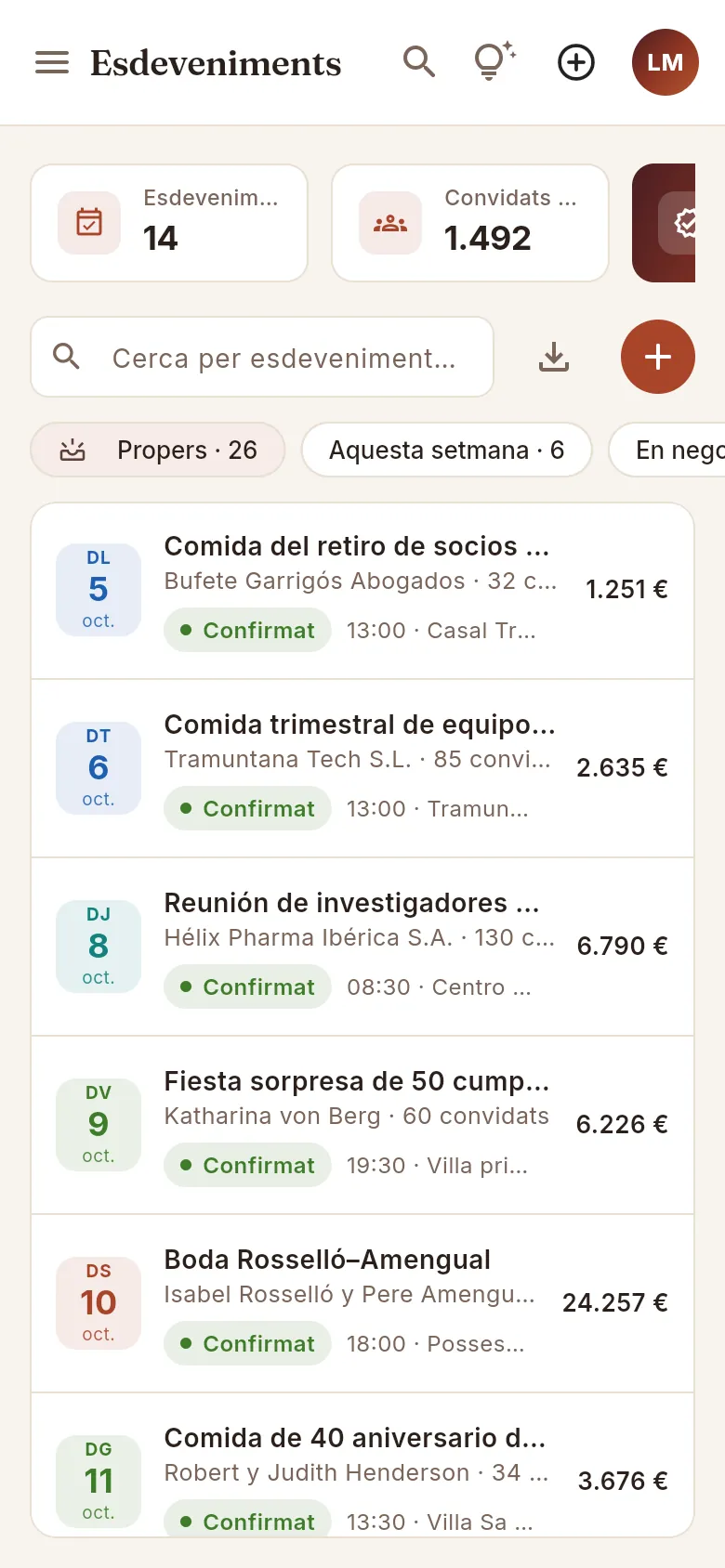 La llista d'esdeveniments al mòbil.