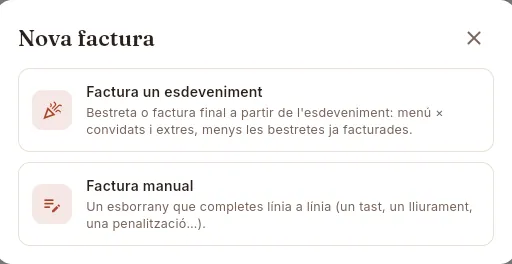 Nova factura: d'un esdeveniment o manual.
