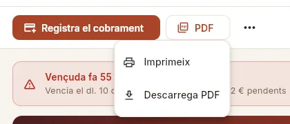 El botó PDF: imprimir o descarregar.