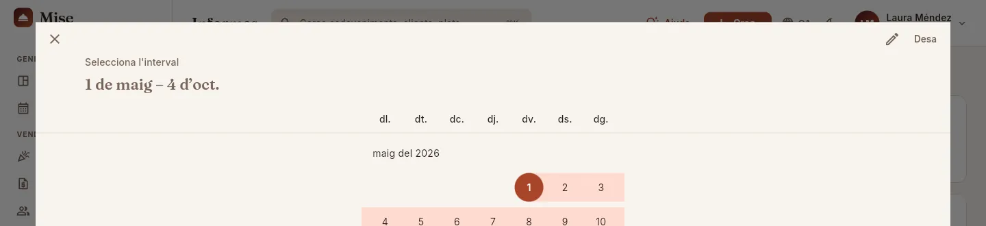 Període personalitzat: el calendari per triar l'interval.
