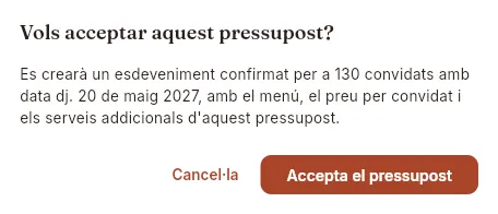 Confirmar l'acceptació d'un pressupost sense esdeveniment.