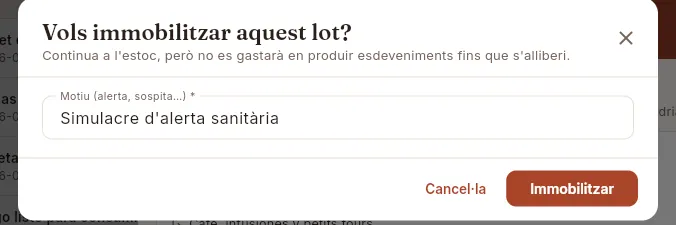 Immobilitzar un lot: el motiu ve escrit quan es fa des d'un simulacre d'alerta.