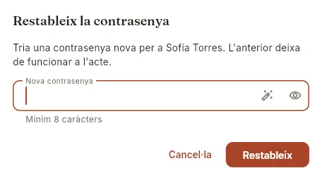 Restablir la contrasenya d'un usuari.