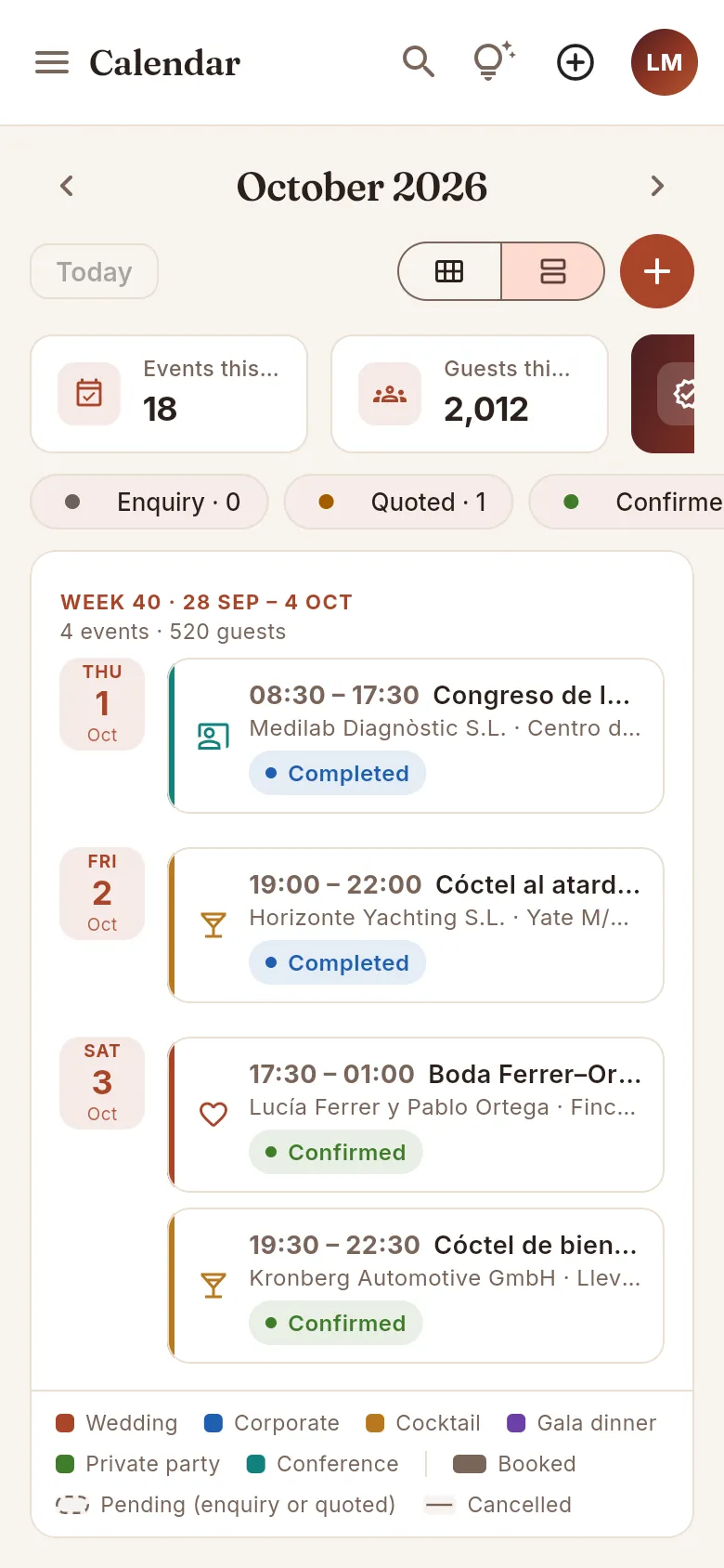 On a phone, the calendar opens in the agenda view.