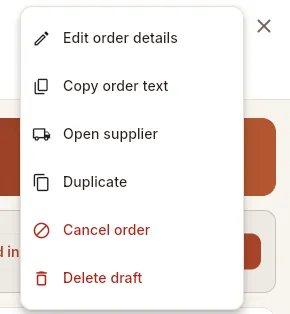 The ⋮ menu of a draft.