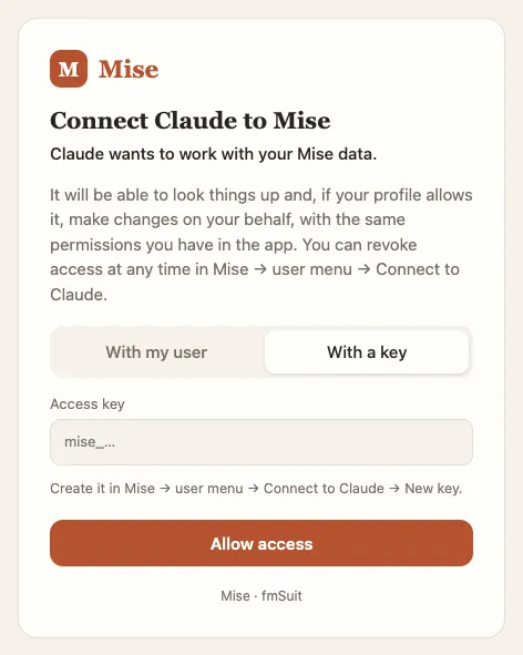 …or with a key created in Mise.