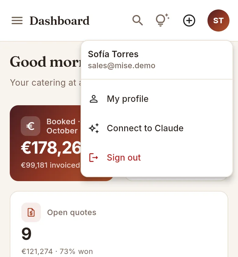 On a phone: the same menu, under your initials.