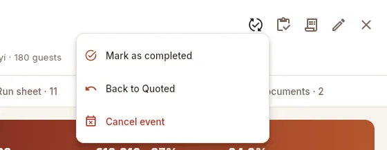 The “Change status” menu of a confirmed event.