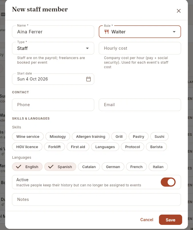 The form for adding a person, half filled in.