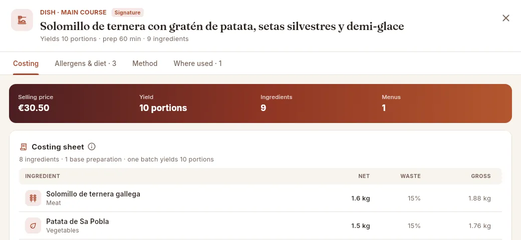 The same dish, seen by Comercial y eventos.
