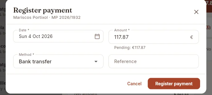 Register payment: it suggests everything outstanding.