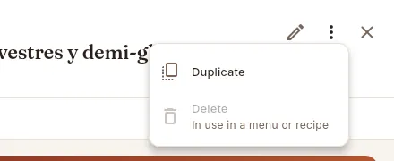 The More options menu on a dish page.