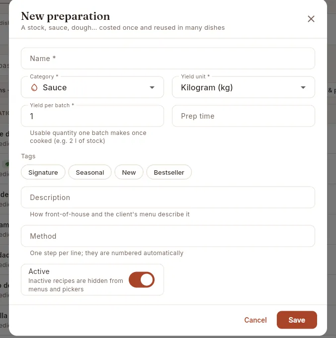 The New preparation form.