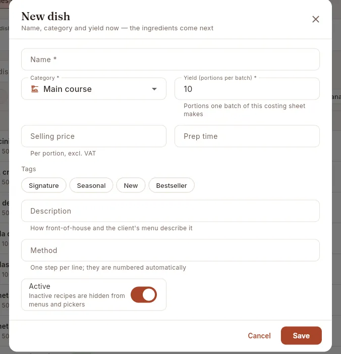 The New dish form.