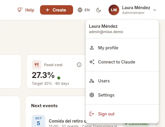 On a computer: your user menu, at the top right.