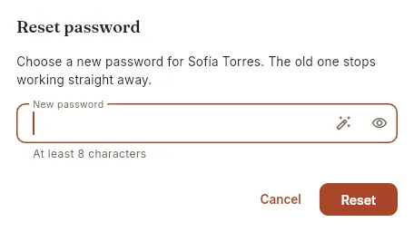 Resetting a user's password.