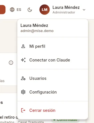 El menú de una administradora.