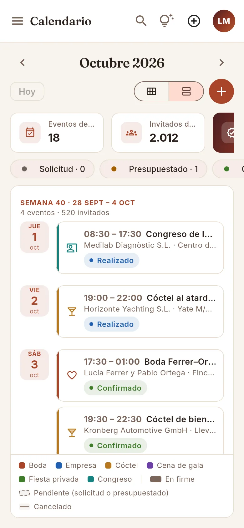 En el móvil, el calendario se abre en la vista de agenda.