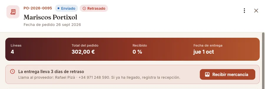 Un pedido retrasado (Mariscos Portixol): Mise propone llamar al proveedor.