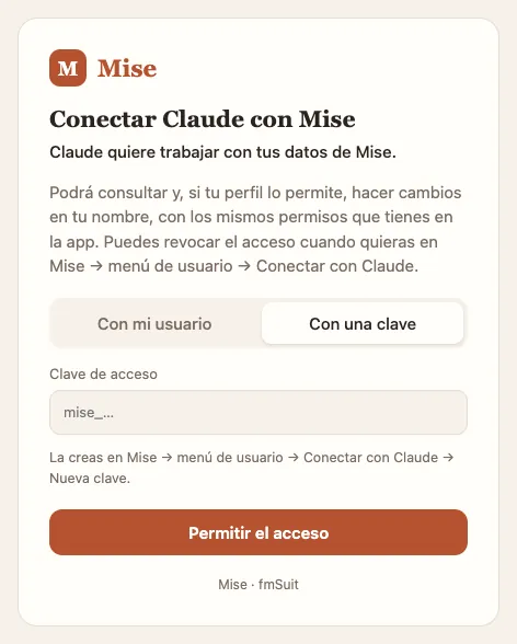 …o con una clave creada en Mise.