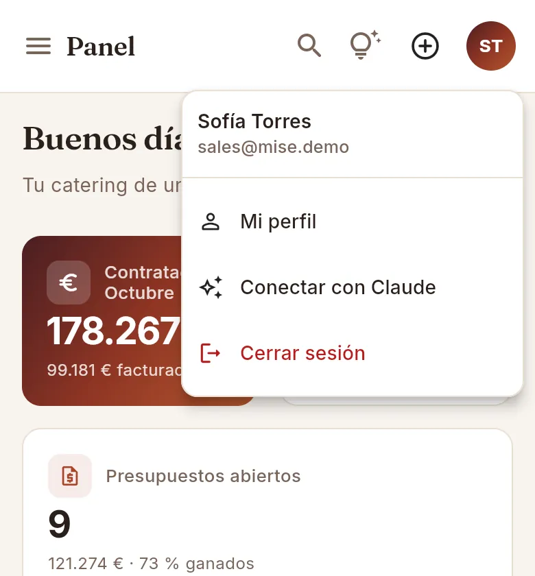 En el móvil: el mismo menú, en tus iniciales.
