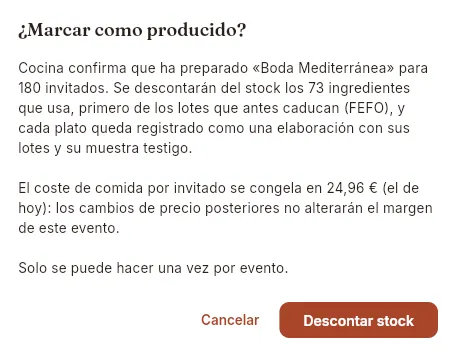 Confirmación de la producción (sin confirmar).