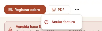 Más opciones de una factura emitida.