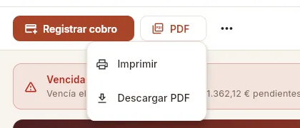El botón PDF: imprimir o descargar.