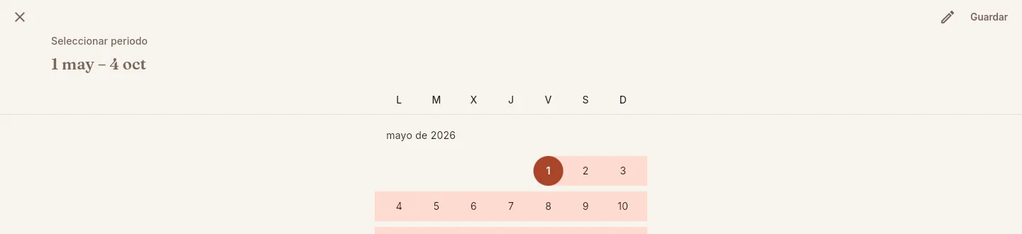 Periodo personalizado: el calendario para elegir el rango.