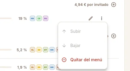 Más opciones de un plato del menú.
