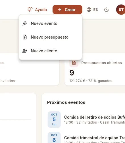 Lo que puede crear Sofía (perfil «Comercial y eventos»).