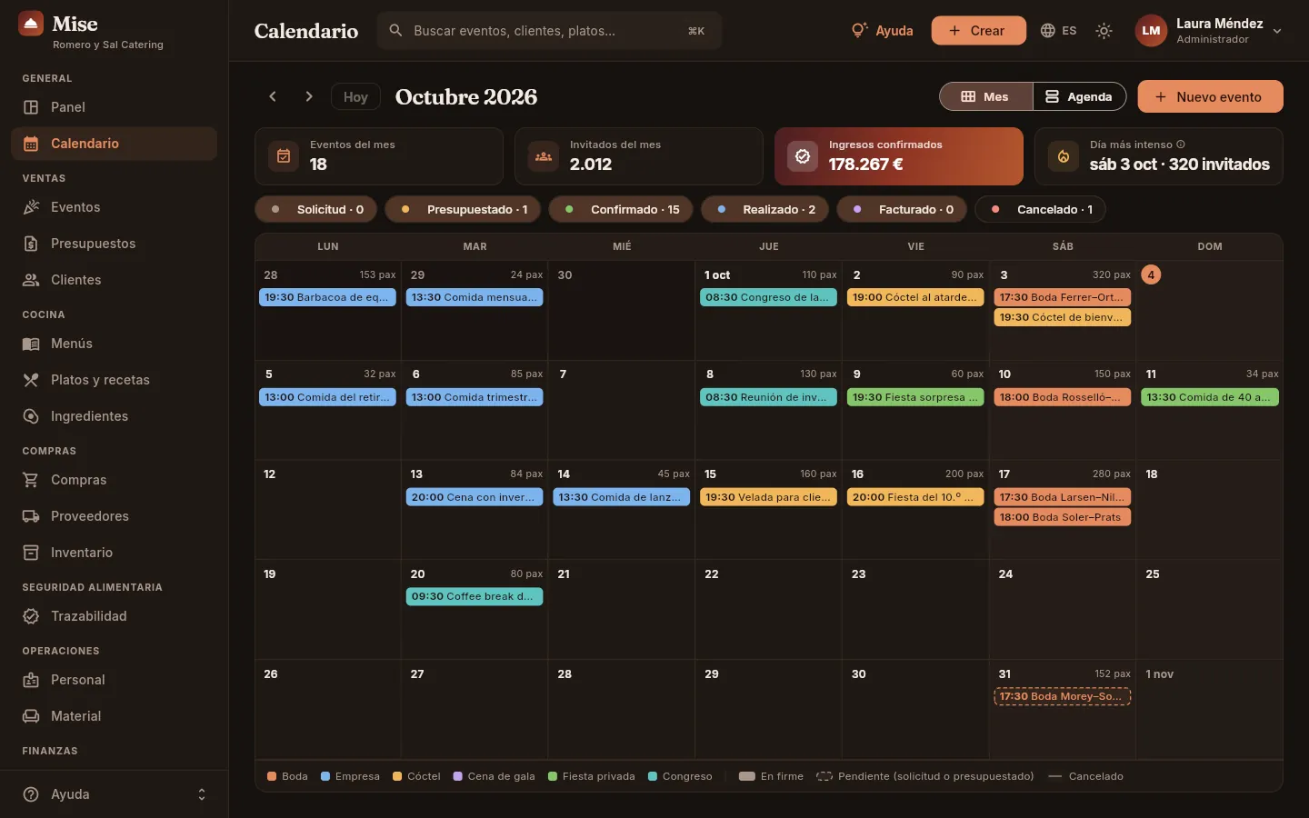 El Calendario en modo oscuro.