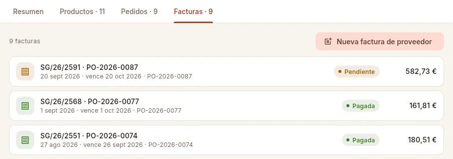 Pestaña Facturas.