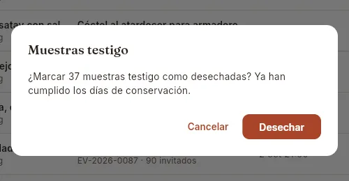 La confirmación antes de desechar las muestras vencidas.