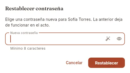 Restablecer la contraseña de un usuario.